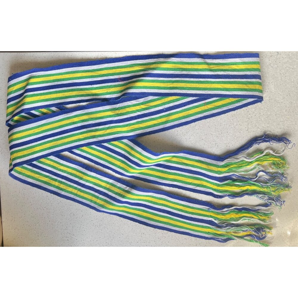 Guatemalan Belt Sash Multi Color Striped Handwoven 82x3 blue white green yellow